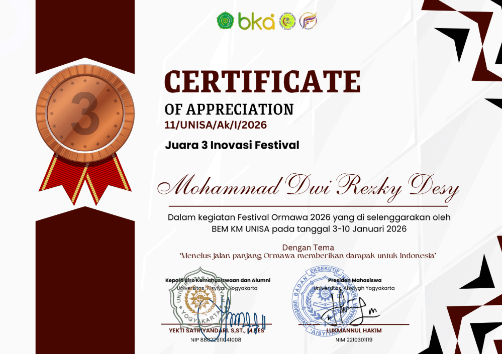 Juara 3 Inovasi Festival Ormawa 2026