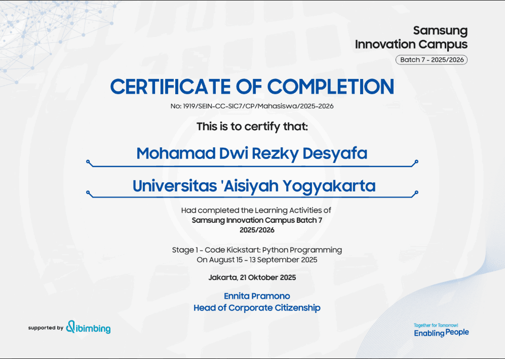 Samsung Innovation Campus-Code Kickstart: Python Programming